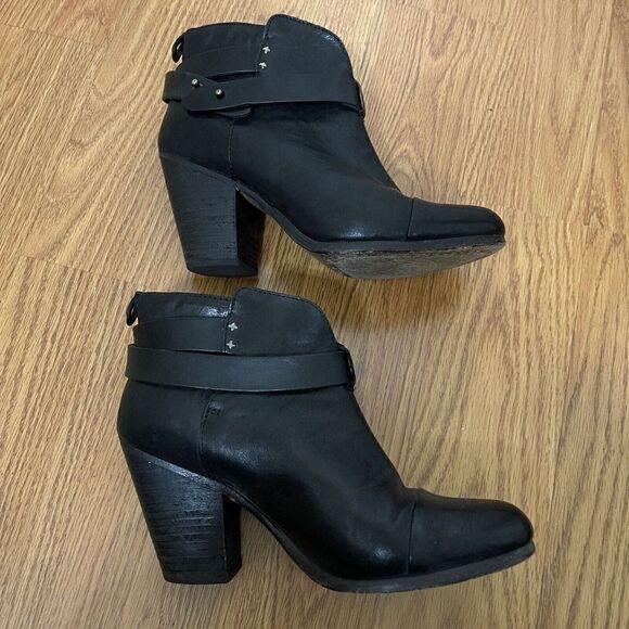 Rag & Bone black leather heeled ankle booties with strap size EU 38 US 8 - Picture 5 of 9